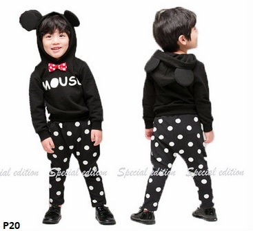 setelan mickey mouse polkadot